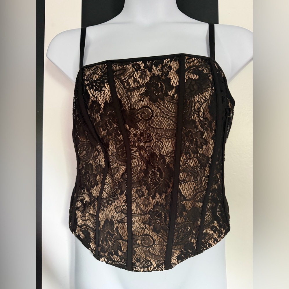 Torrid Goth Black Lace Corset Crop Top Cream Lining & Adjustable Straps - SZ 2X